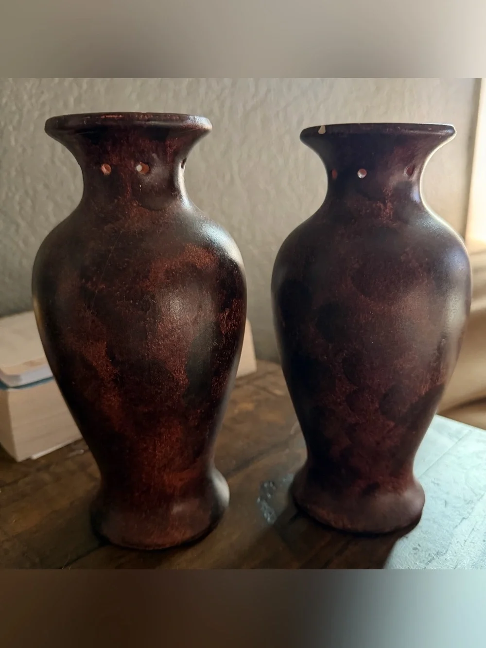 Vintage Dark Brown Ceramic Vases Set of 2